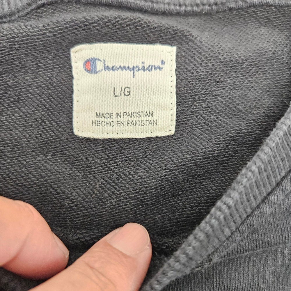 Champion Black Crewneck Sweatshirt‎ Mens Large Logo Spellout Casual Athleisure - Picture 4 of 7